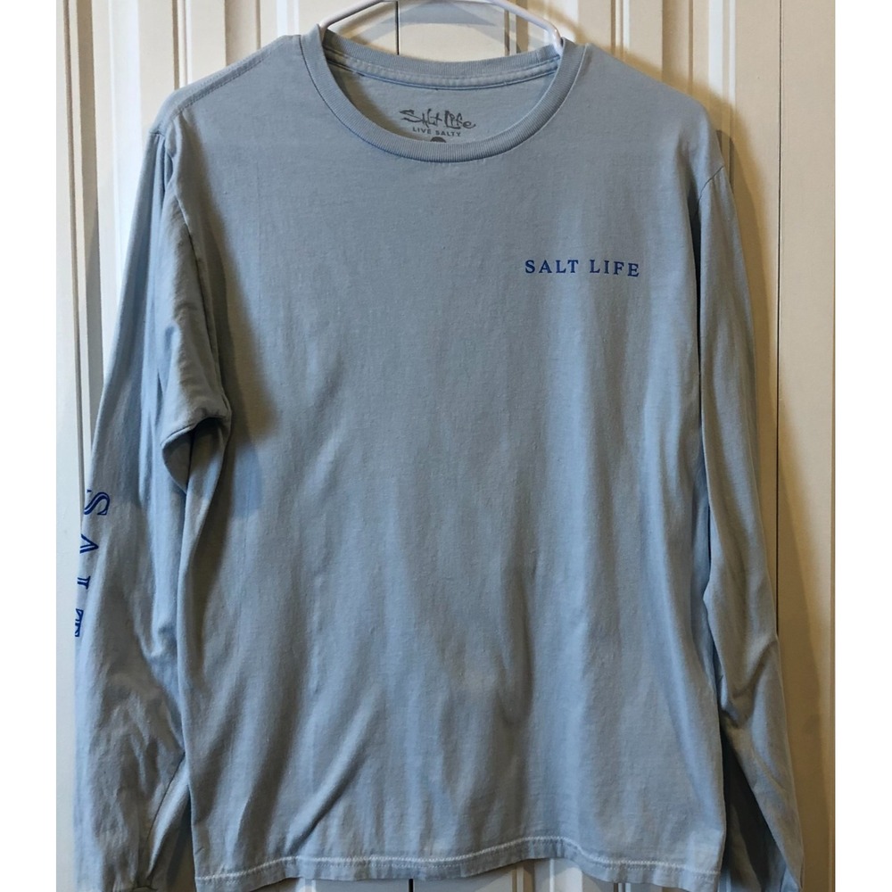 Salt Life Men's Medium Gray Long Sleeve Graphic T-Shirt Floral Coastal Fishing
